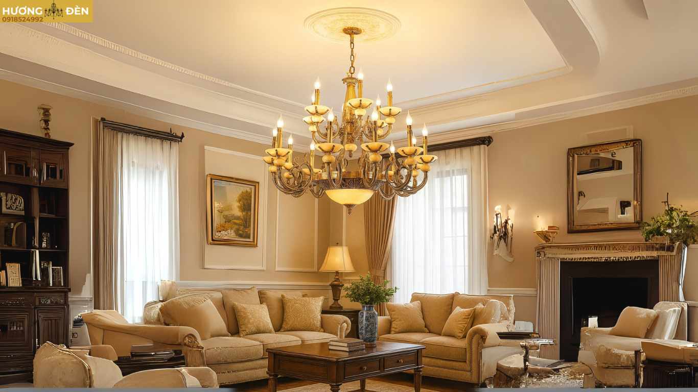 Đèn chùm đồng đá tân cổ điển 126118