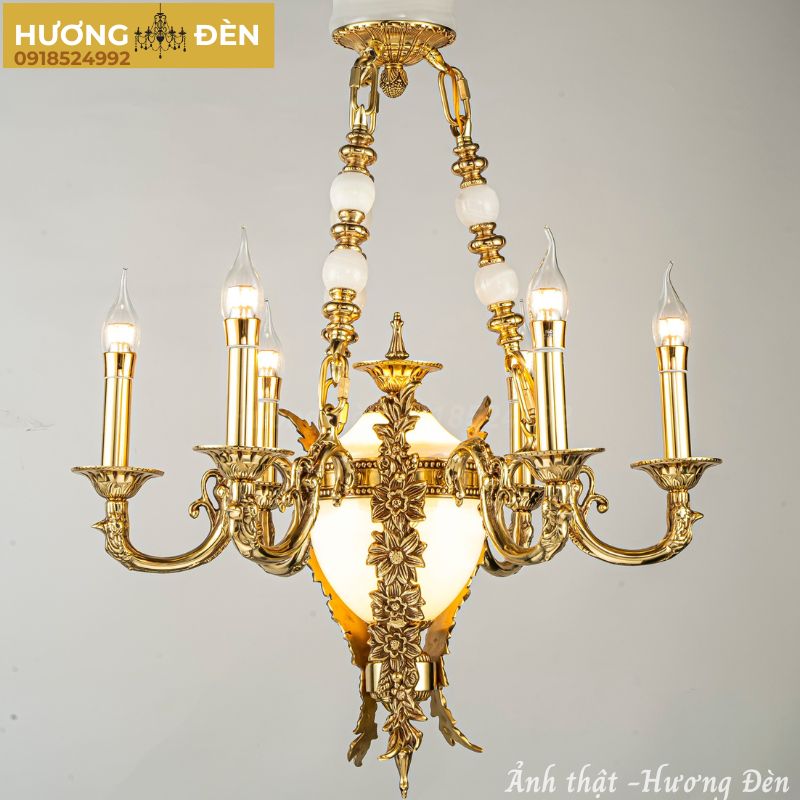 Đèn Chùm Đồng Nến D600*H780 - E14*6