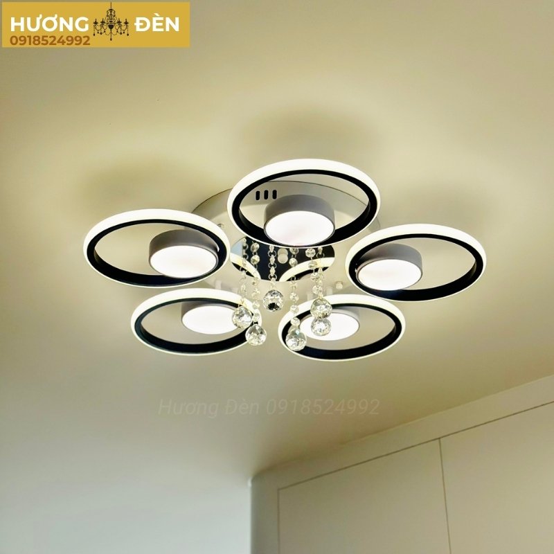 Đèn ốp trần pha lê cao cấp 5 vòng tròn OT41T5