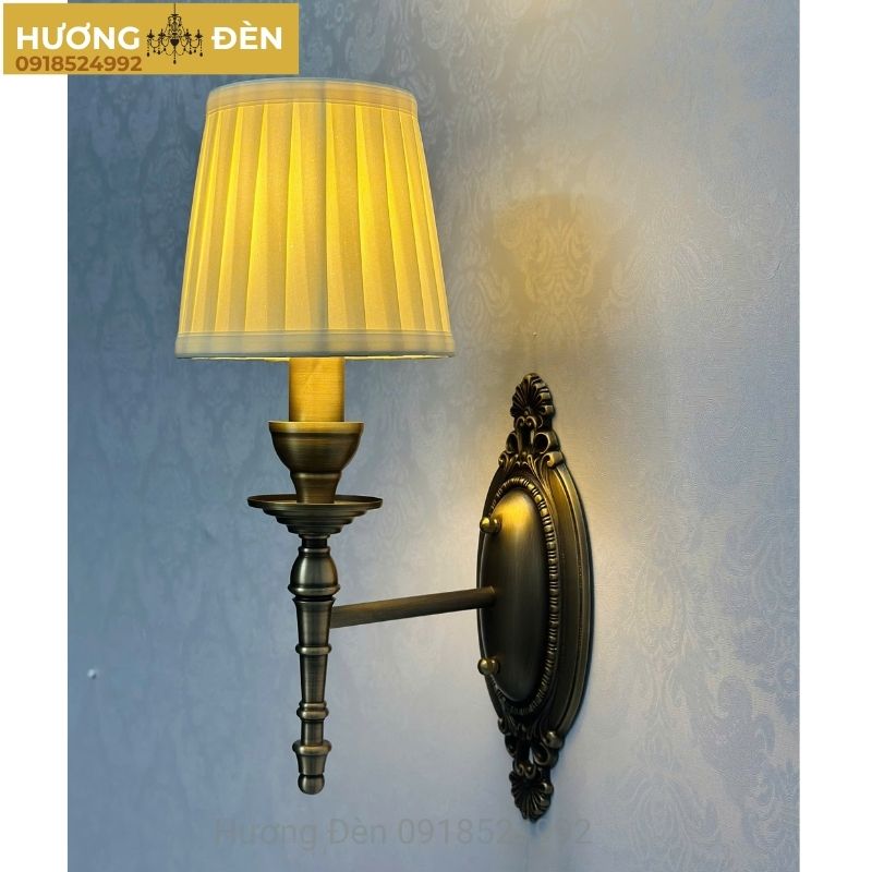 Đèn gắn tưởng thân đồng chao vải xếp li phong cách tân cổ điển chính hãng VDC05T1