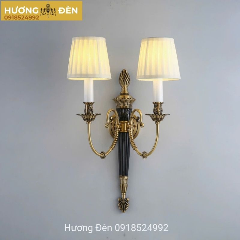 Đèn gắn tường thân đồng chao vải xếp li phong cách tân cổ điển chính hãng VDC07