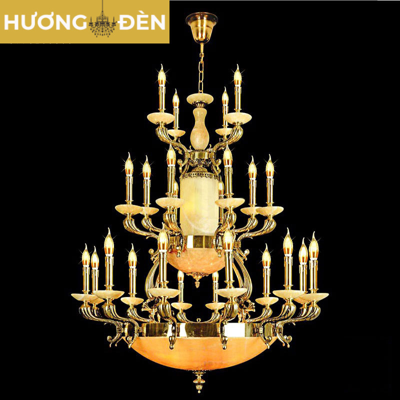 Đèn Chùm Đồng Đá Nến Cao Cấp 24 Tay Tân Cổ Điển