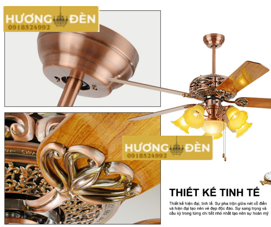 Quạt Trần Đèn 5 Cánh Vân Gỗ