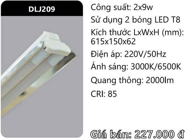 ĐÈN CÔNG NGHIỆP CHÓA PHẢN QUANG GẮN 2 HAI BÓNG 6 TẤC LED 2X9W DUHAL DLJ209