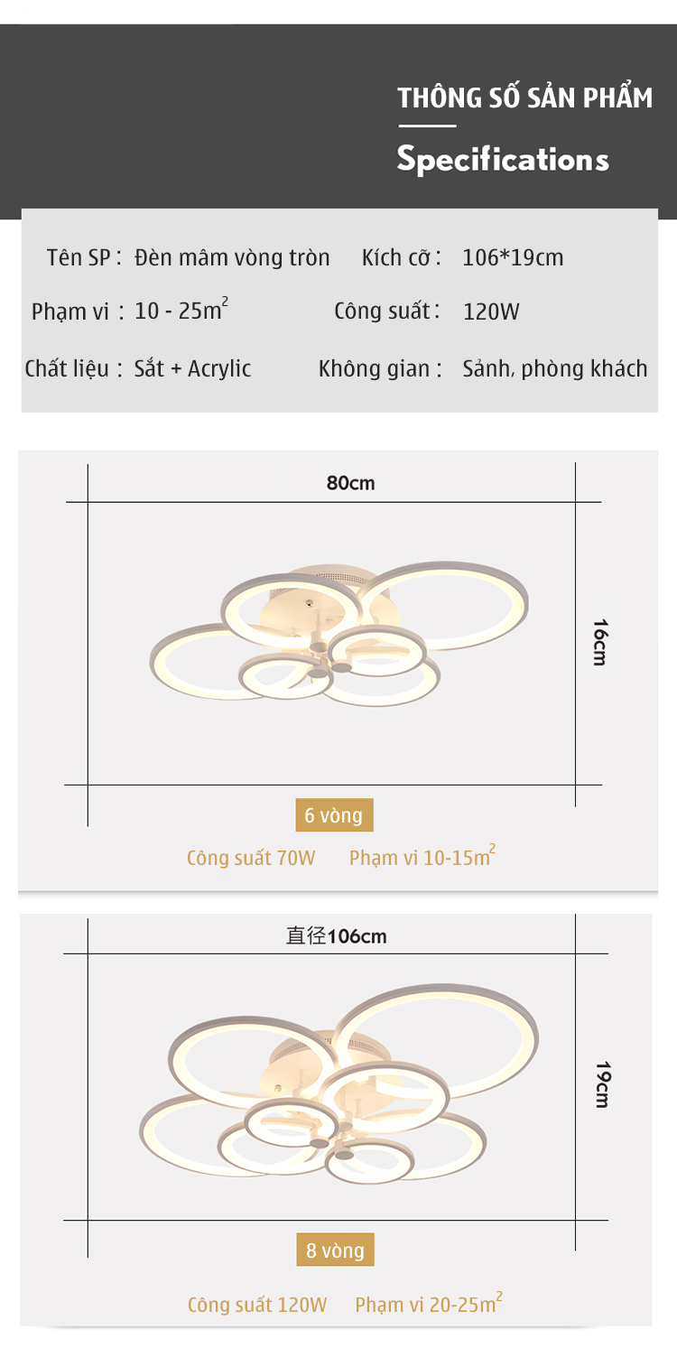 Đèn Mâm Hiện Đại 8 Vòng MHĐ16