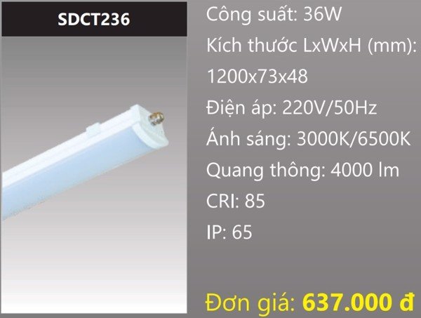 ĐÈN LED CHỐNG THẤM 36W DUHAL SDCT236 ( DÀI 1M2 - 1,2 MÉT)