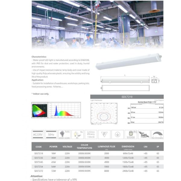 ĐÈN LED CHỐNG THẤM 54W DUHAL SDCT254 ( DÀI 1M8 - 1,8 MÉT)