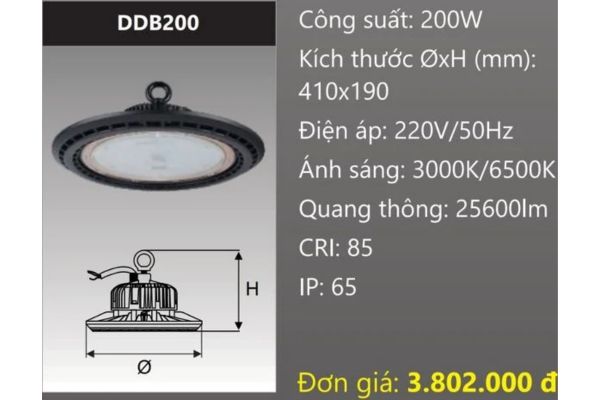 ĐÈN LED TREO NHÀ XƯỞNG CÔNG NGHIỆP CHỐNG THẤM 200W DUHAL DDB200