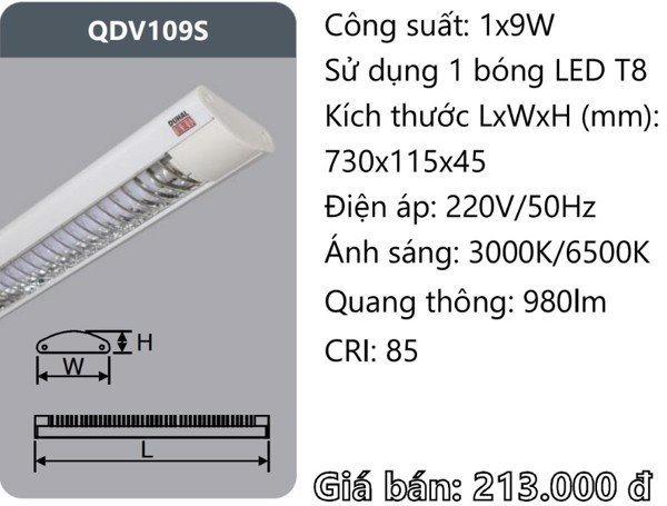 ĐÈN ỐP TRẦN NỔI XƯƠNG CÁ GẮN 1 MỘT BÓNG LED 0,6M (6 TẤC) 1 X 9W DUHAL QDV109S